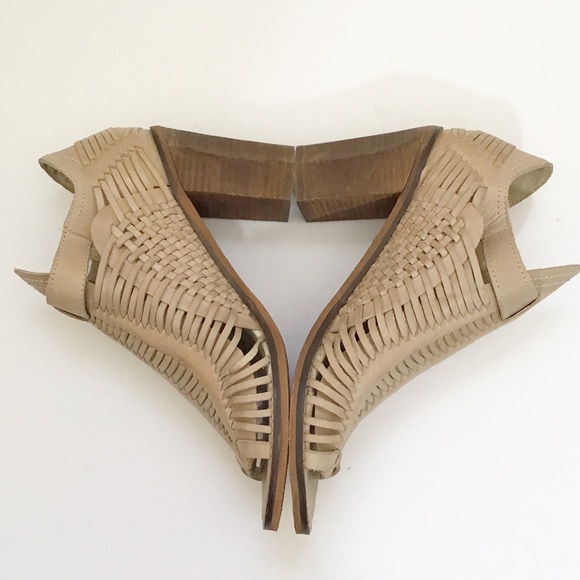 Naughty Monkey Killion Leather Huarache Stacked Heel Sandals Nude Open Toe 9.5 - Picture 6 of 12